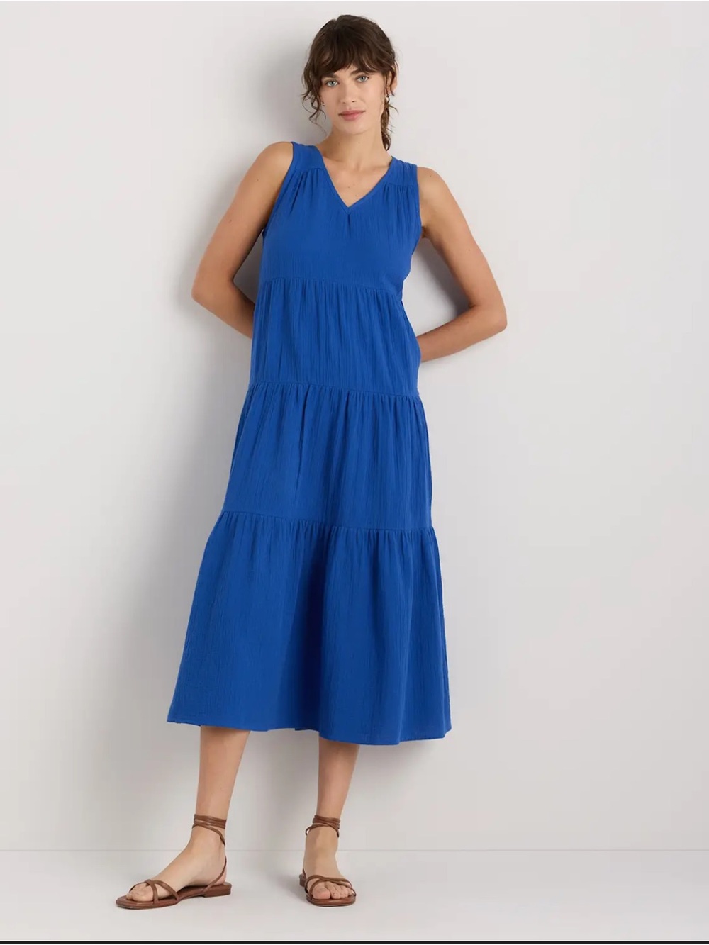 Quince 100% Organic Cotton Gauze Tiered Maxi Dress | Orchid Blue Small